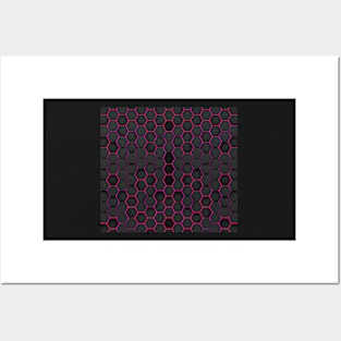 Hexagons pattern black, red and purple Posters and Art